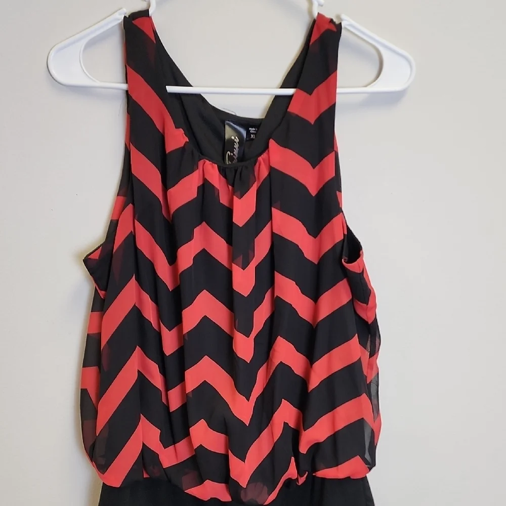 Trixxi Red and Black Chevron Skirt Set